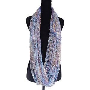 Vintage Y2K Whimsy Fairy Multi Pastel Color Shimmer Sequins Net Crochet Scarf